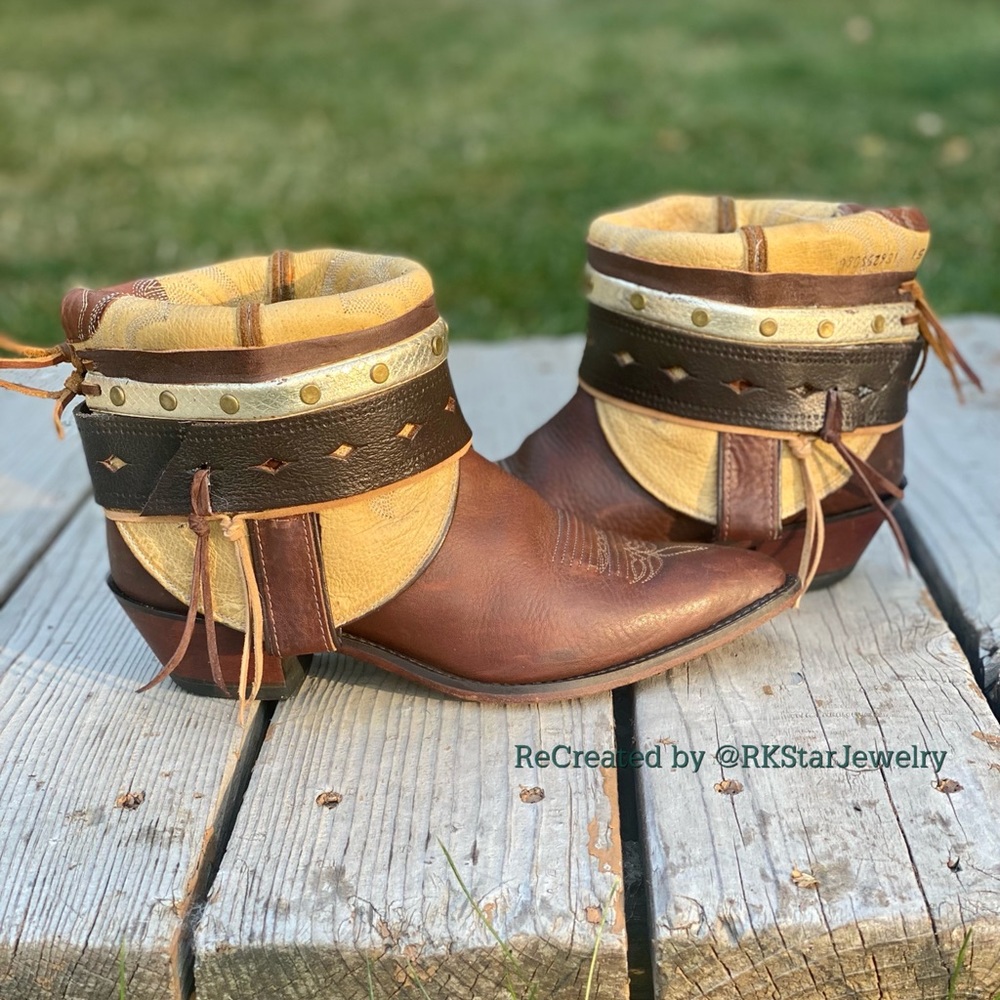 Size 9 Cute Anke Cowgirl Bootie Boots Womens Cowboy Boots Leather Brown Boots
